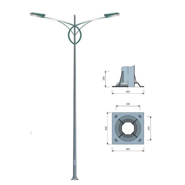 CỘT THÉP BÁT GIÁC CẦN KÉP CK01 CÓ ĐUÔI CẦN