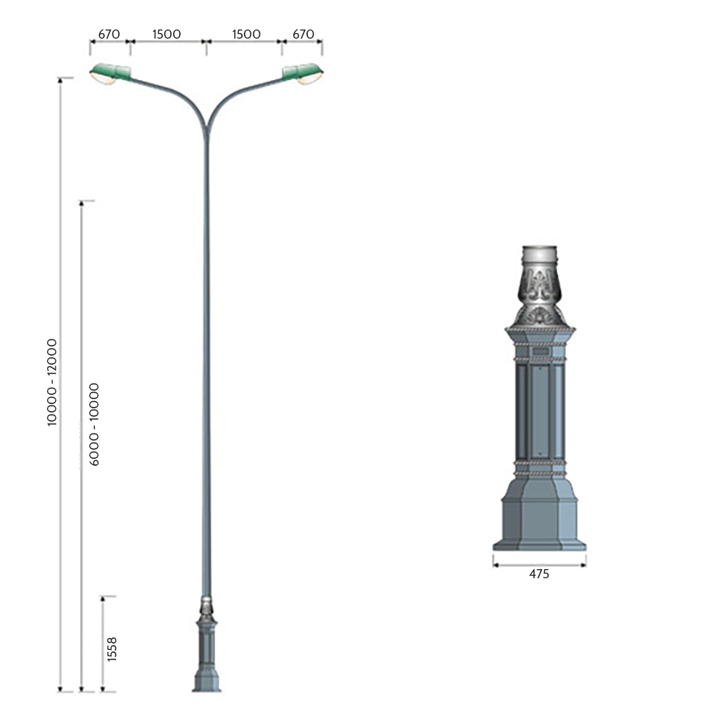CỘT THÉP CẦN KÉP CK06 ĐẾ GANG DP05