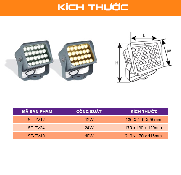 ĐÈN CHIẾU ĐIỂM RỌI CỘT VUÔNG CRYSTAL 40W ST-PV40_kích thước_st